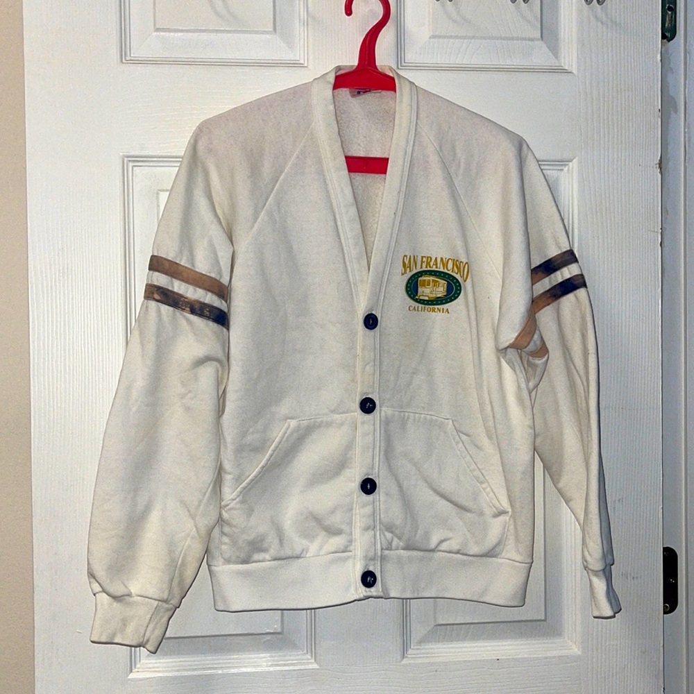 Bleach Damaged Vintage San Francisco California button up cardigan